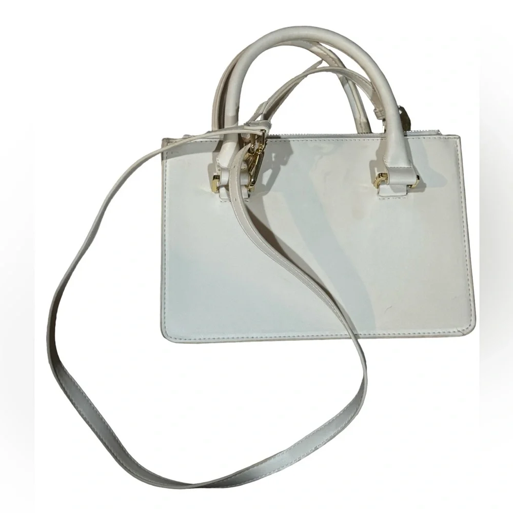 Steve Madden White Satchel Purse with Gold Accents